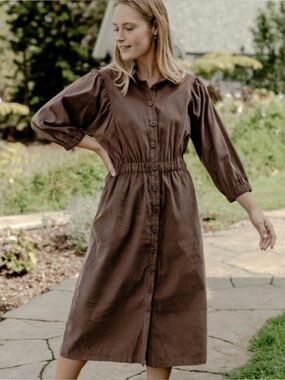 Neuflora Brown Corduroy Midi Dress Medium